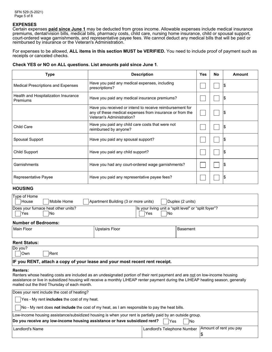 Form SFN529 Application: Low Income Home Energy Assistance Program (Liheap) - North Dakota, Page 5
