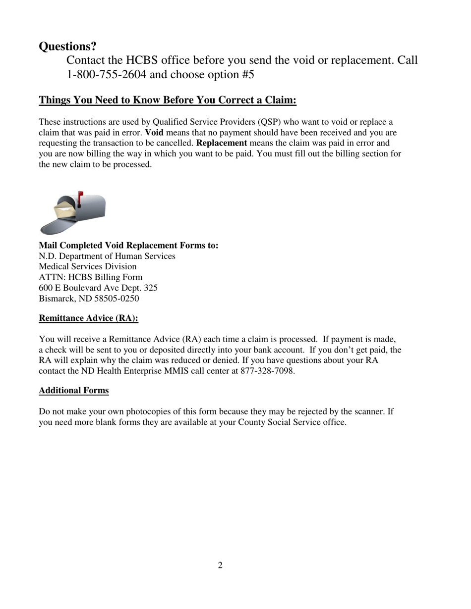 Instructions for Form SFN1730 Claims Correction - Void  Replacements - North Dakota, Page 2