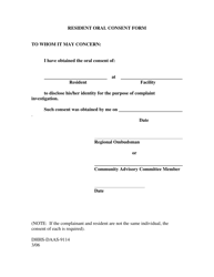 Document preview: Form DHHS-DAAS-9114 Resident Oral Consent Form - North Carolina