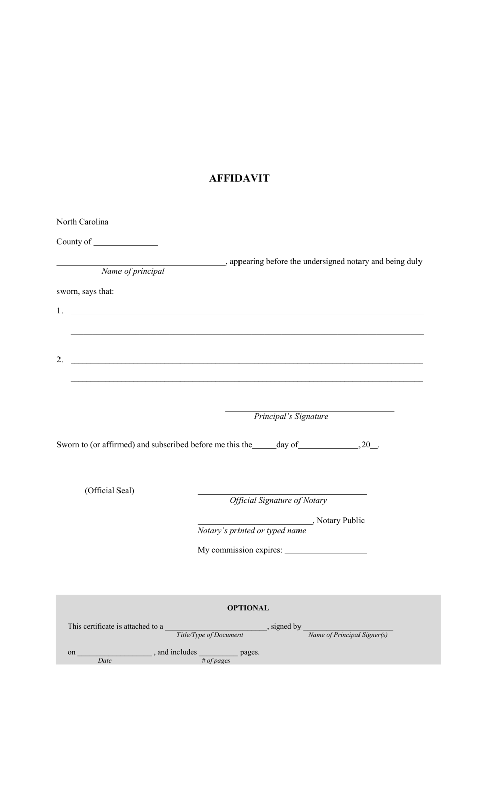 Affidavit - North Carolina, Page 1