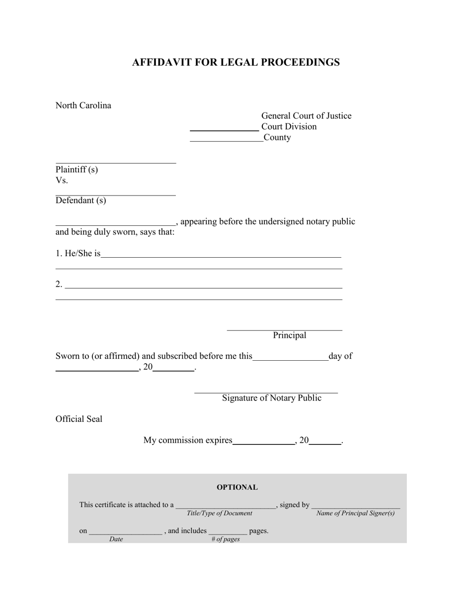 North Carolina Affidavit For Legal Proceedings Fill Out Sign Online And Download Pdf 1140