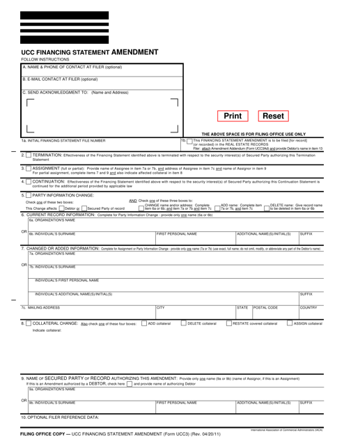 Form UCC3  Printable Pdf
