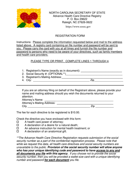 Registration Form - North Carolina Download Pdf