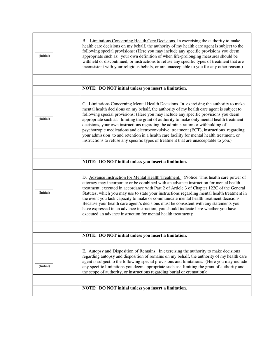 Health Care Power of Attorney - North Carolina, Page 4