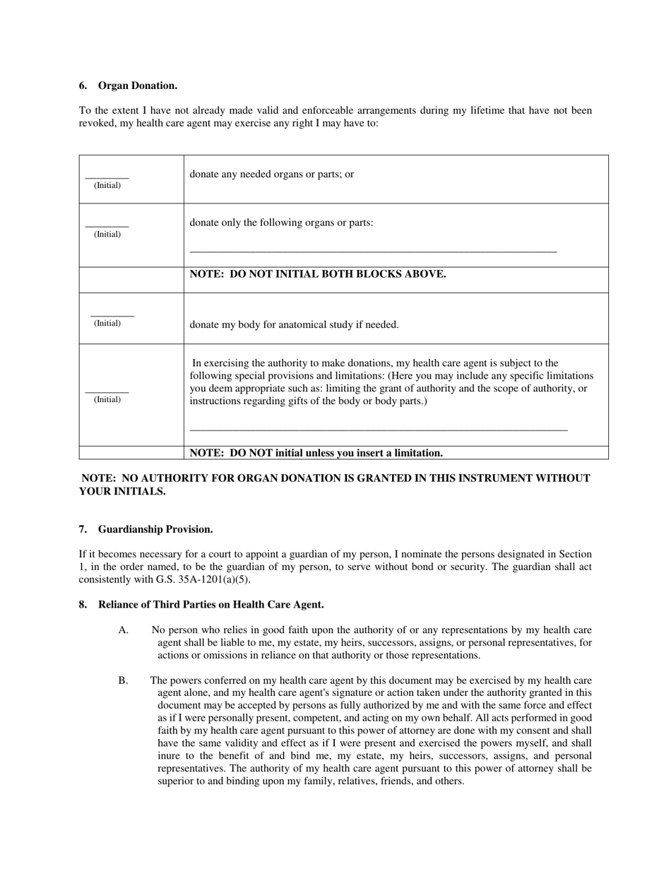 Health Care Power of Attorney - North Carolina, Page 5