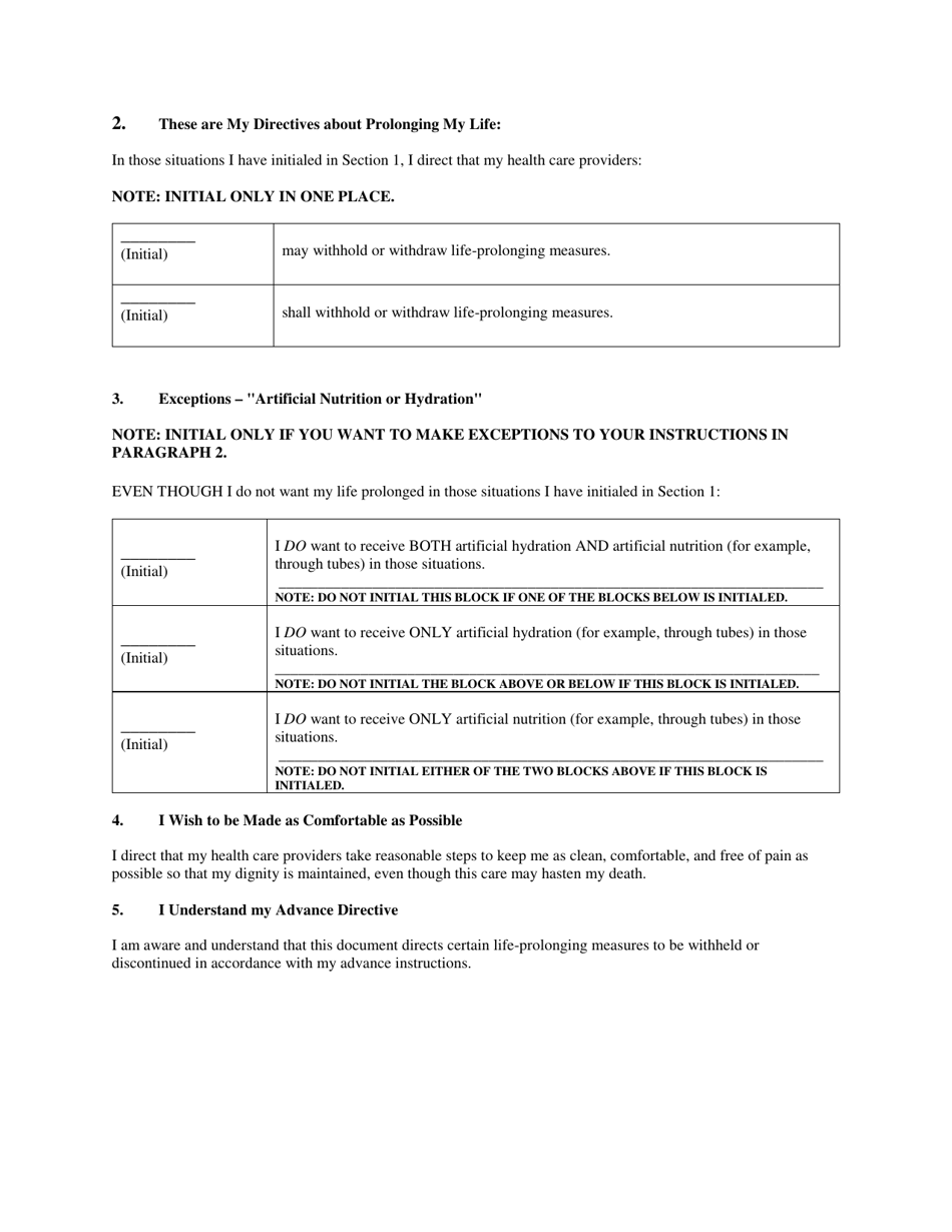 Advance Directive for a Natural Death (living Will) - North Carolina, Page 2