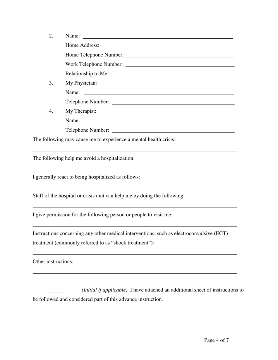 Advance Instruction for Mental Health Treatment - North Carolina, Page 4