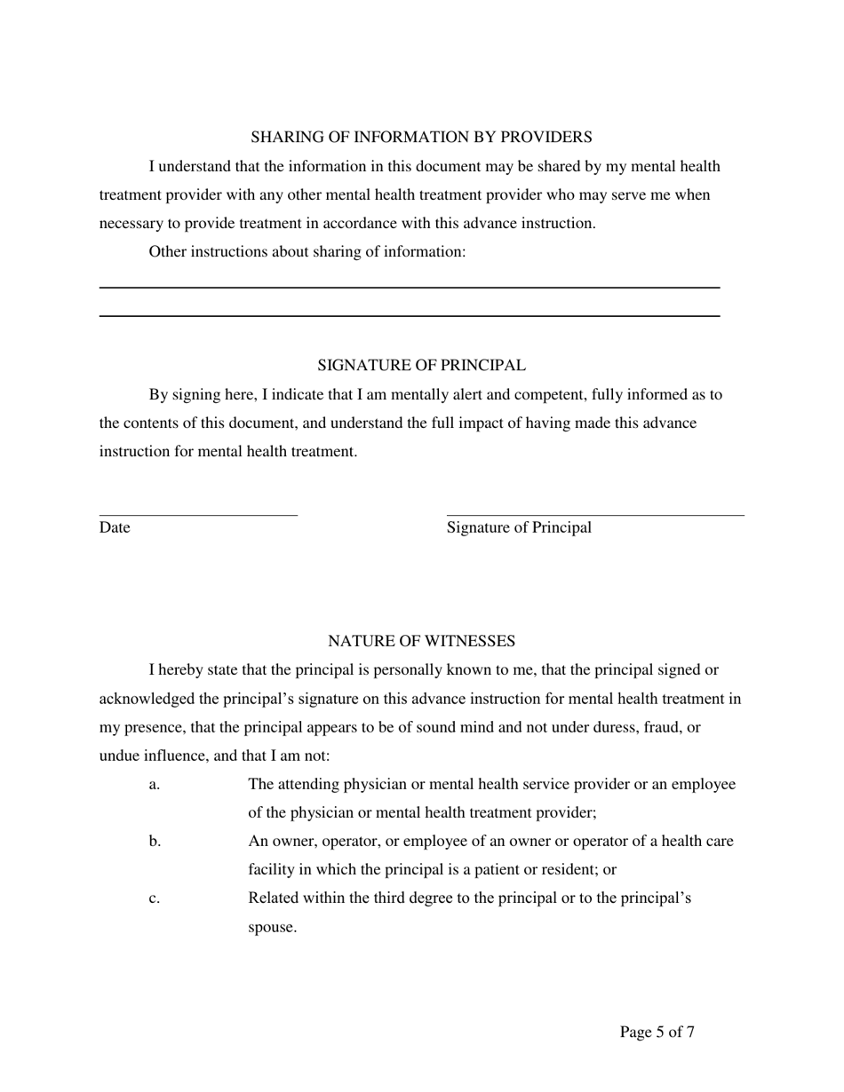 Advance Instruction for Mental Health Treatment - North Carolina, Page 5