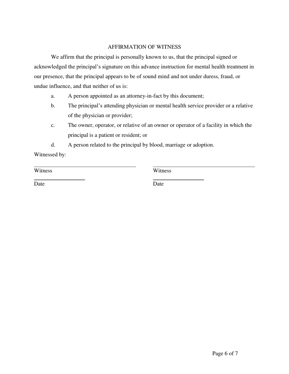 Advance Instruction for Mental Health Treatment - North Carolina, Page 6