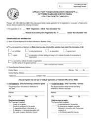 Application for Registration or Renewal of Trademark or Service Mark - North Carolina