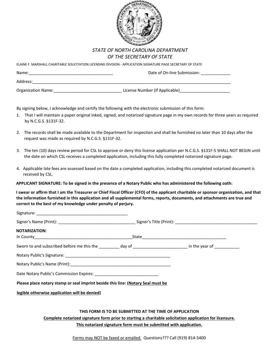 North Carolina Notary Form for Initial or Renewal Application Fill