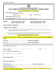 Form LR-EZ Lobbyist Zero Expense Report - Short Form - North Carolina