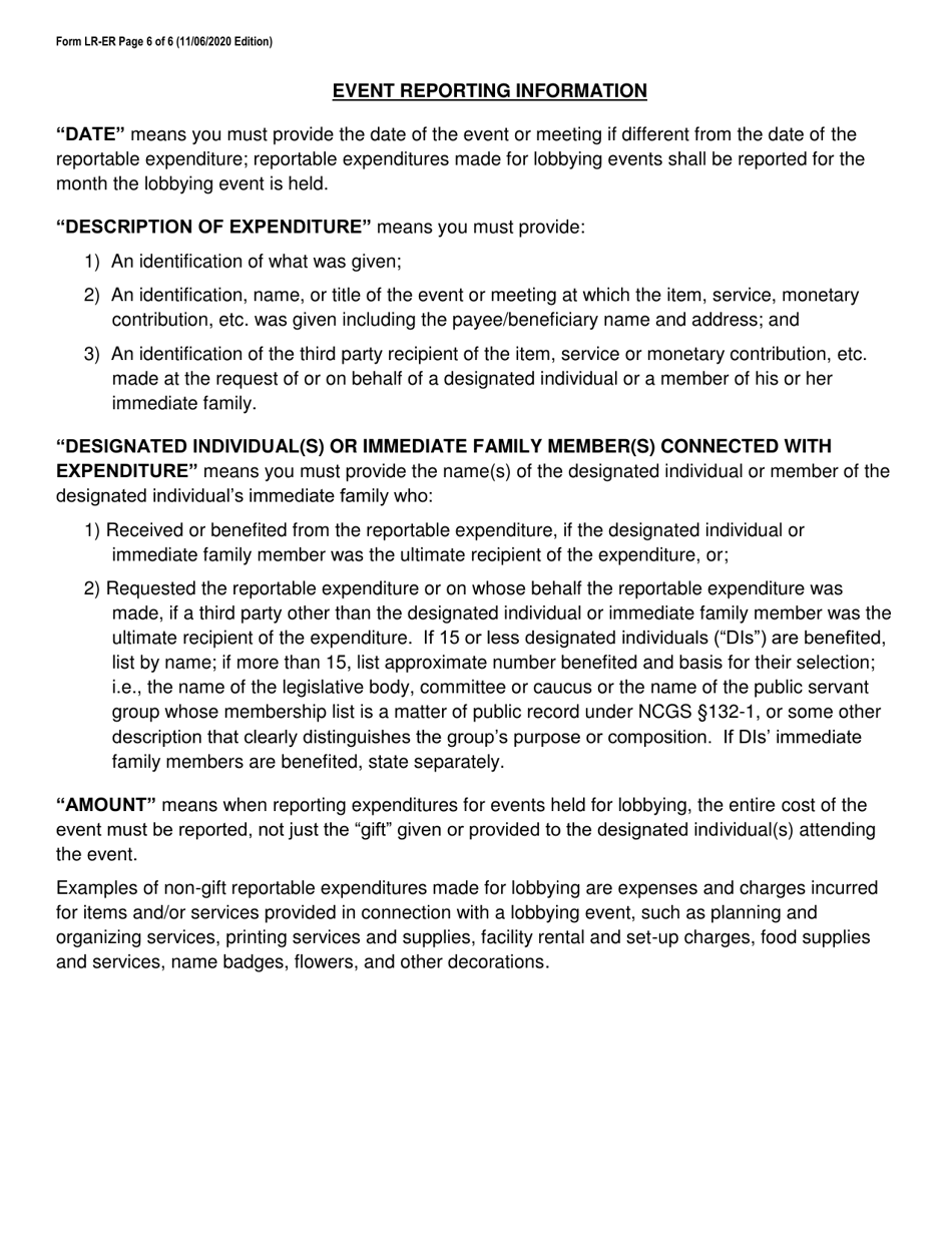 Form LR-ER Lobbyist Expense Report - North Carolina, Page 6
