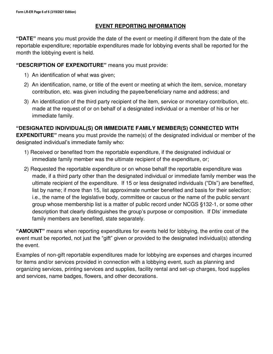 Form LR-ER Lobbyist Expense Report - North Carolina, Page 6