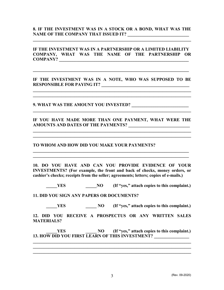 Complaint Form - North Carolina, Page 3