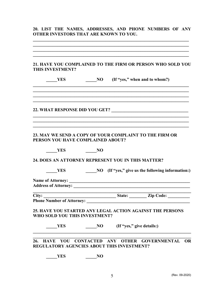 Complaint Form - North Carolina, Page 5