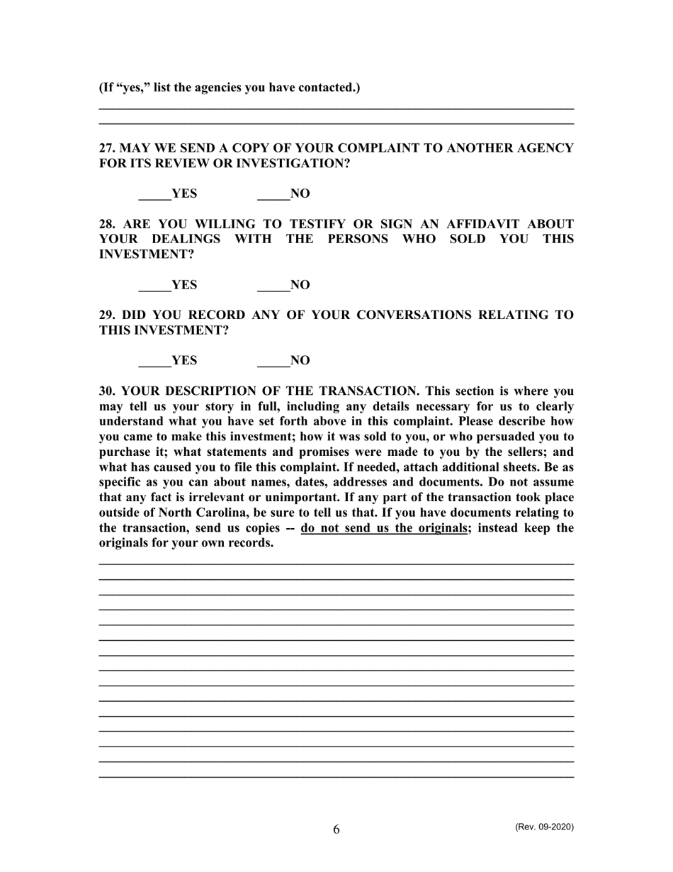 Complaint Form - North Carolina, Page 6