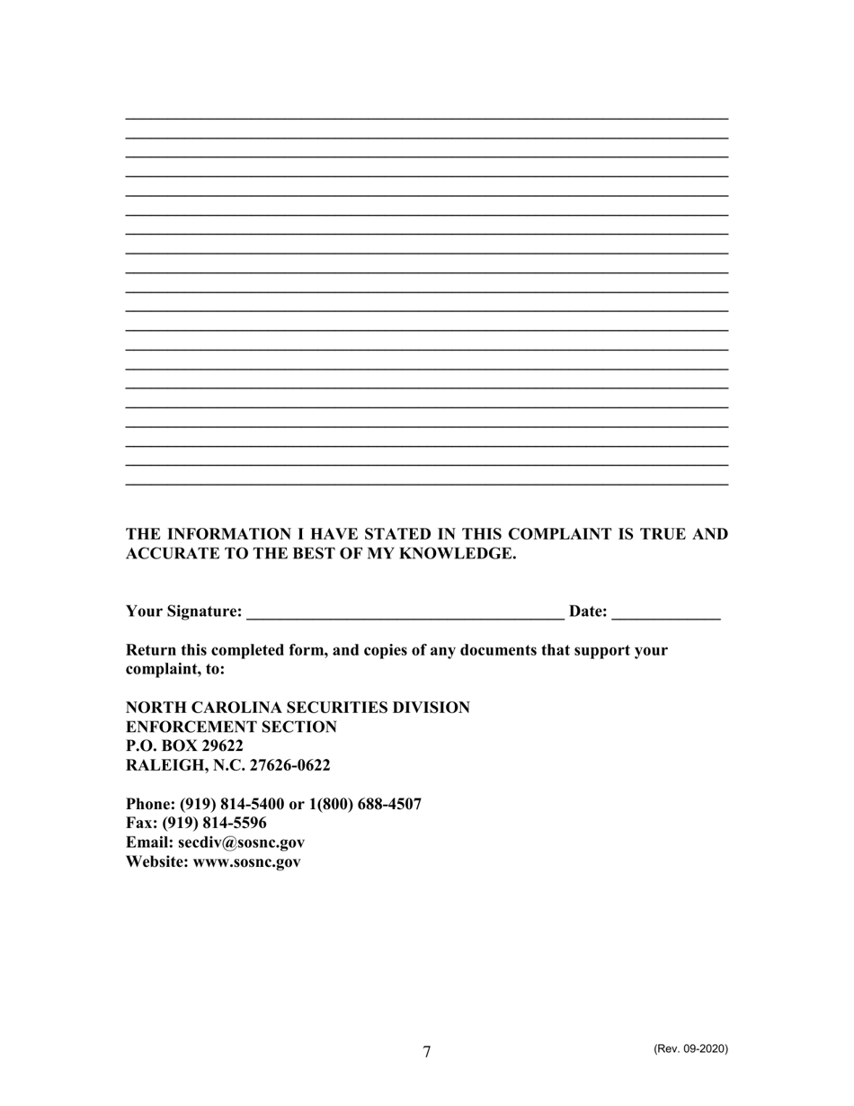 Complaint Form - North Carolina, Page 7