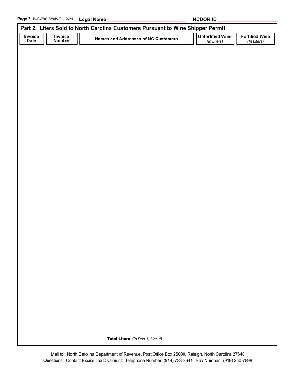 Form B-C-786 Wine Shipper Permittee Annual Excise Tax Return - North Carolina, Page 3