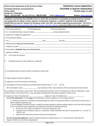 Solicitation License Application - Charitable or Sponsor Organization - North Carolina