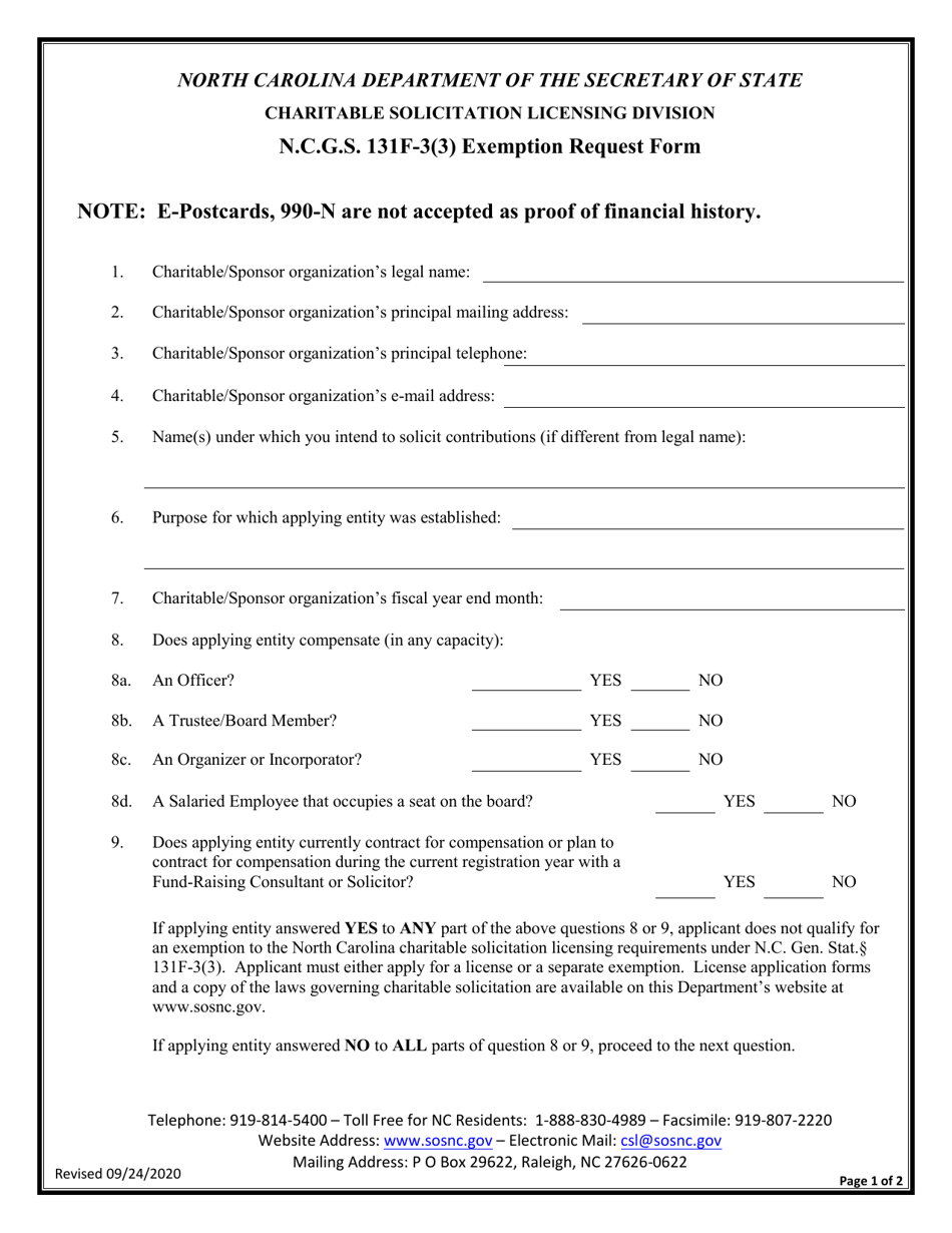 North Carolina Exemption Request Form - Fill Out, Sign Online and ...