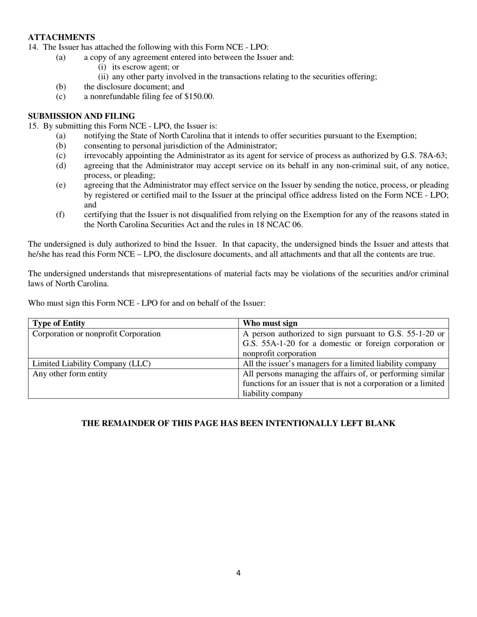 Form NCE-LPO - Fill Out, Sign Online and Download Printable PDF, North ...