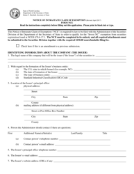 Form NCE Notice of Intrastate Claim of Exemption - North Carolina
