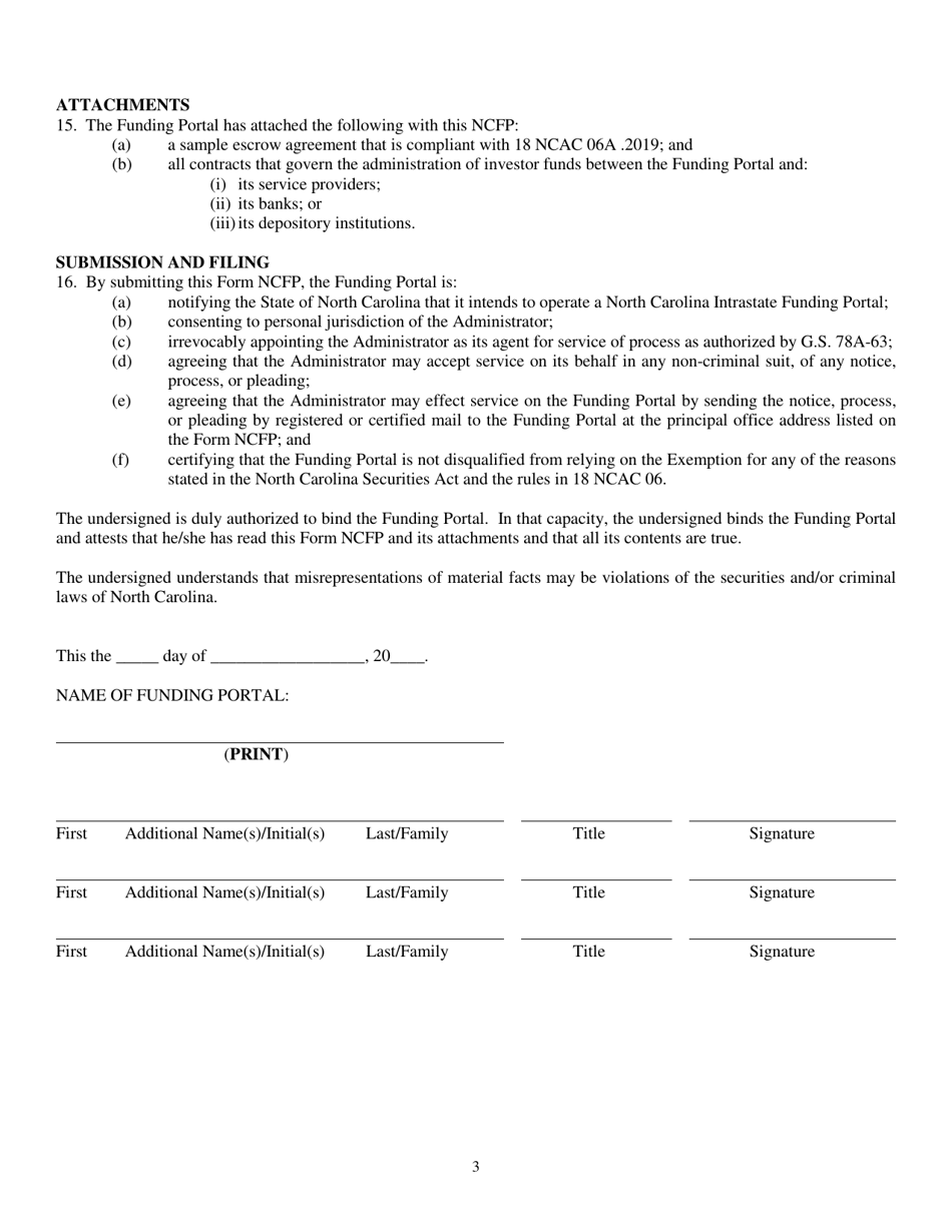 Form NCFP North Carolina Intrastate Funding Portal - North Carolina, Page 3