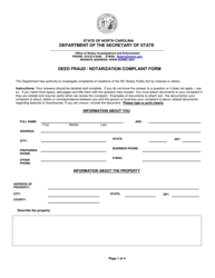 Document preview: Deed Fraud/Notarization Complaint Form - North Carolina