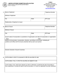 Form E (SFN51717) &quot;Limited Offeree Exemption Application&quot; - North Dakota