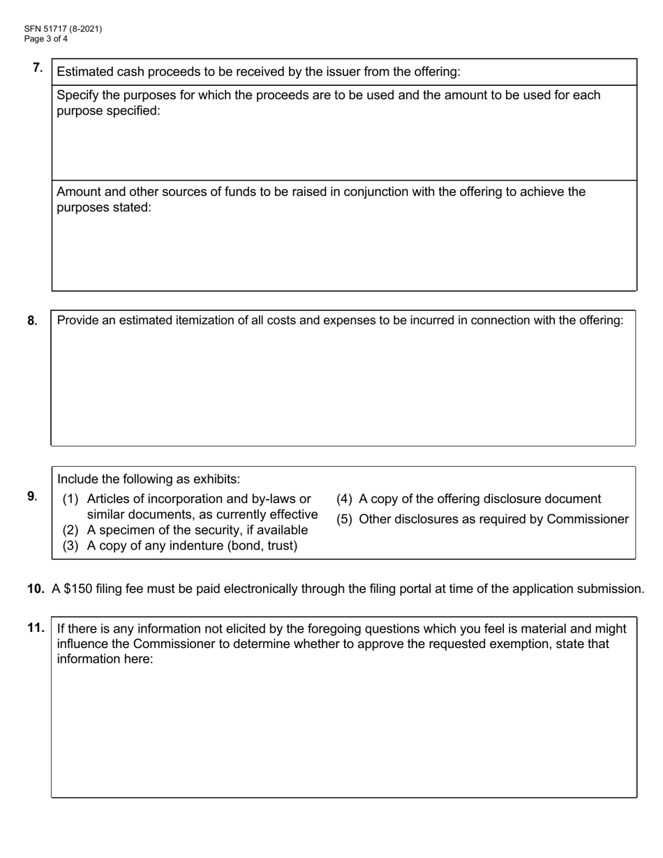 Form E (SFN51717) Limited Offeree Exemption Application - North Dakota, Page 3