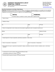 Form NP (SFN51969) &quot;Nonprofit Organization Claim of Exemption&quot; - North Dakota