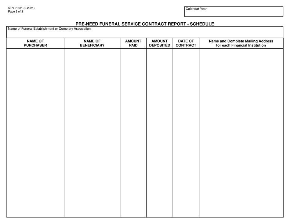 Form P-2 (SFN51531) Pre-need Funeral Contract Sales Annual Report - North Dakota, Page 3