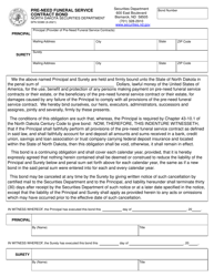 Form SFN53380 &quot;Pre-need Funeral Service Contract Bond&quot; - North Dakota