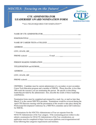 &quot;Cte Administrator Leadership Award Nomination Form&quot; - North Dakota