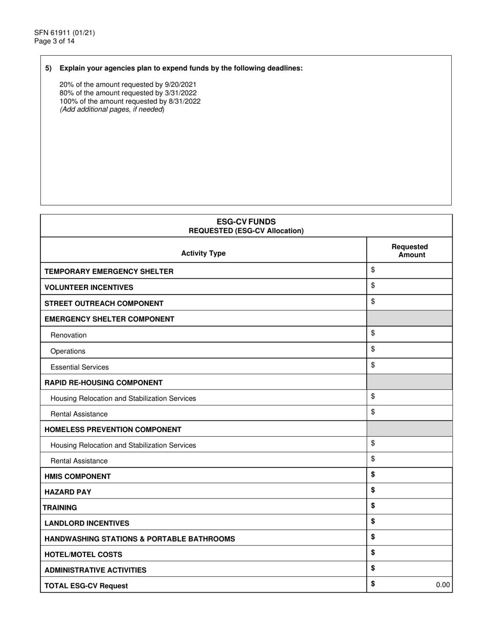 Form SFN61911 Emergency Shelter Grant (Esg)-covid (Cv) Application - North Dakota, Page 3