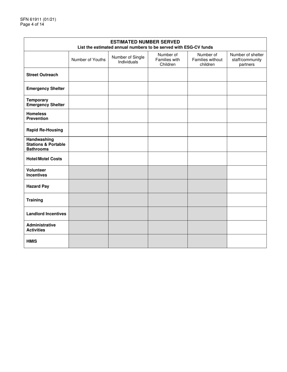 Form SFN61911 Emergency Shelter Grant (Esg)-covid (Cv) Application - North Dakota, Page 4
