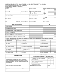 Form SFN62005 &quot;Emergency Shelter Grant (Esg)-covid (Cv) Request for Funds&quot; - North Dakota