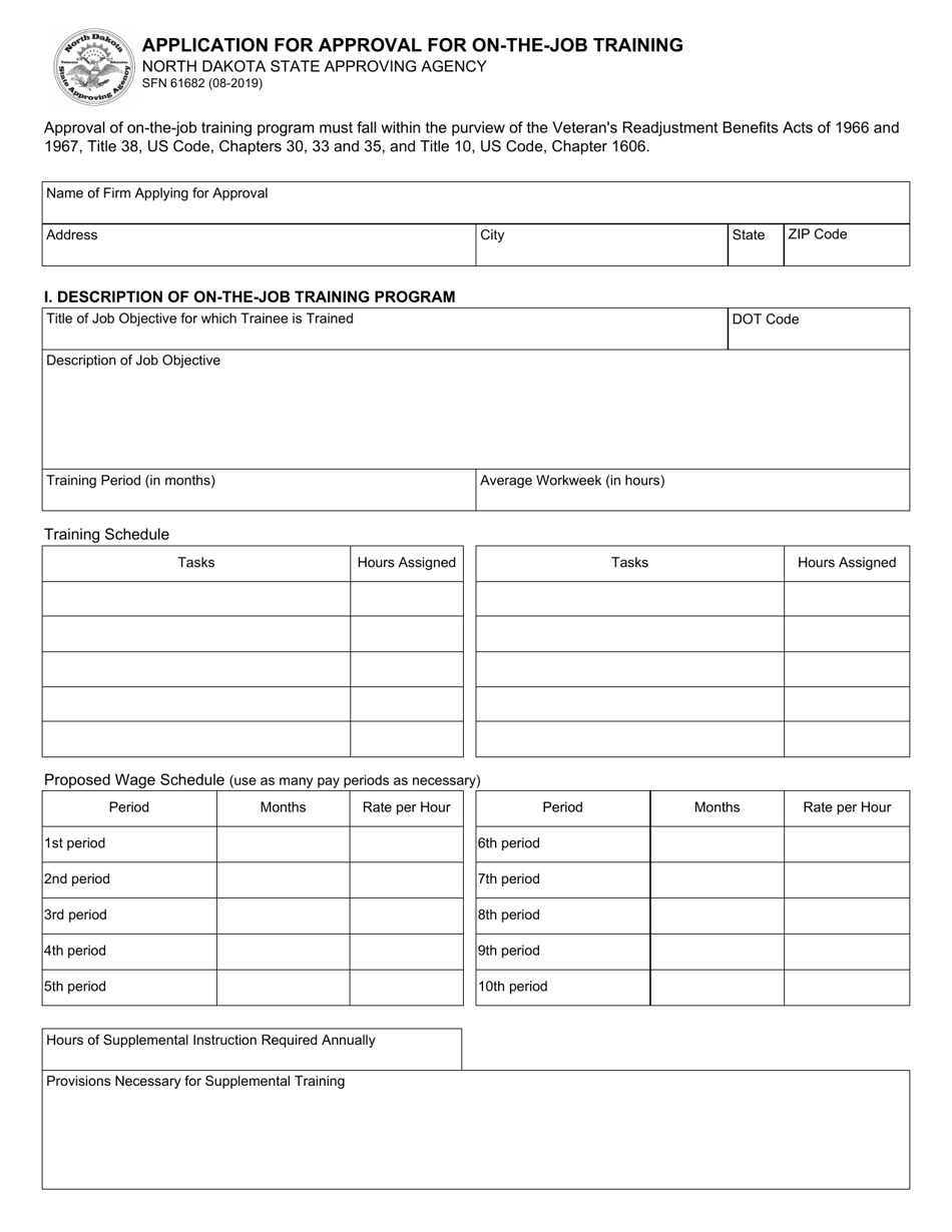 Form SFN61682 Application for Approval for on-The-Job Training - North Dakota, Page 1