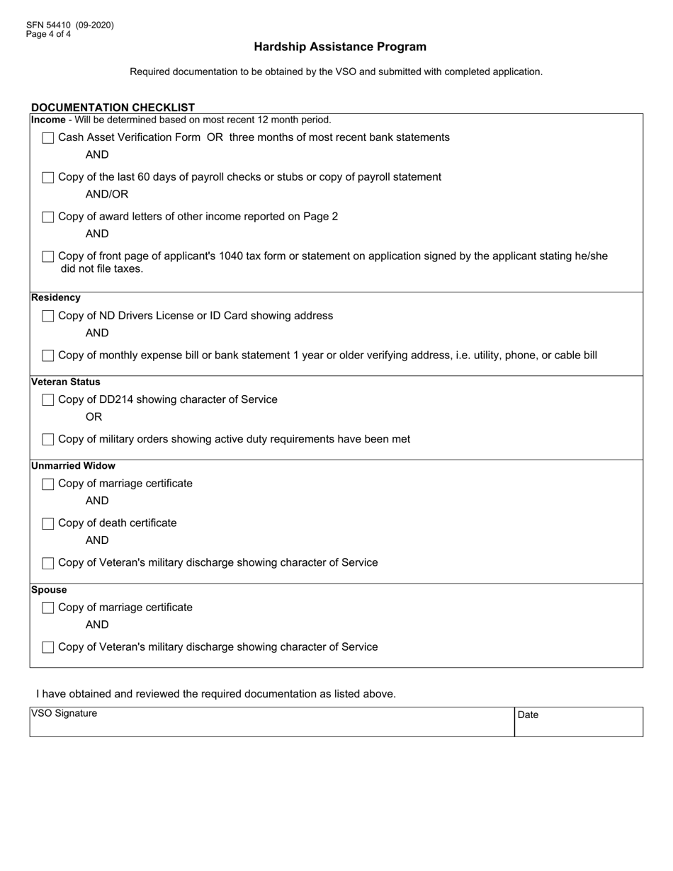 Form SFN54410 Application for Hardship Assistance - North Dakota, Page 4