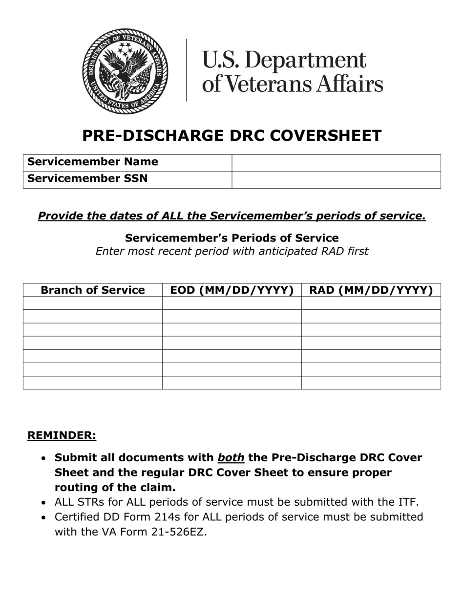 Pre-discharge Drc Coversheet, Page 1