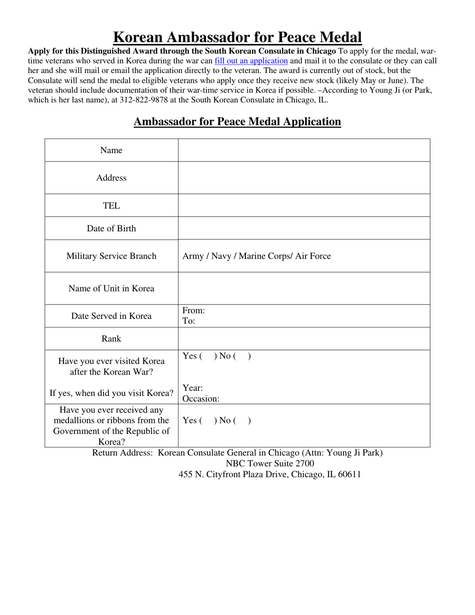 Ambassador for Peace Medal Application - Nevada, Page 1