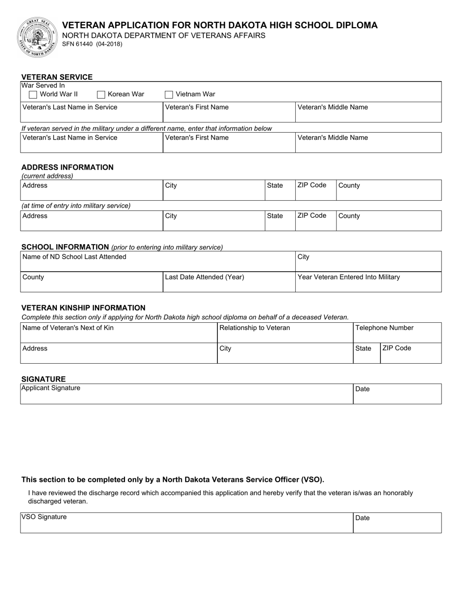 Form SFN61440 Fill Out, Sign Online and Download Fillable PDF, North