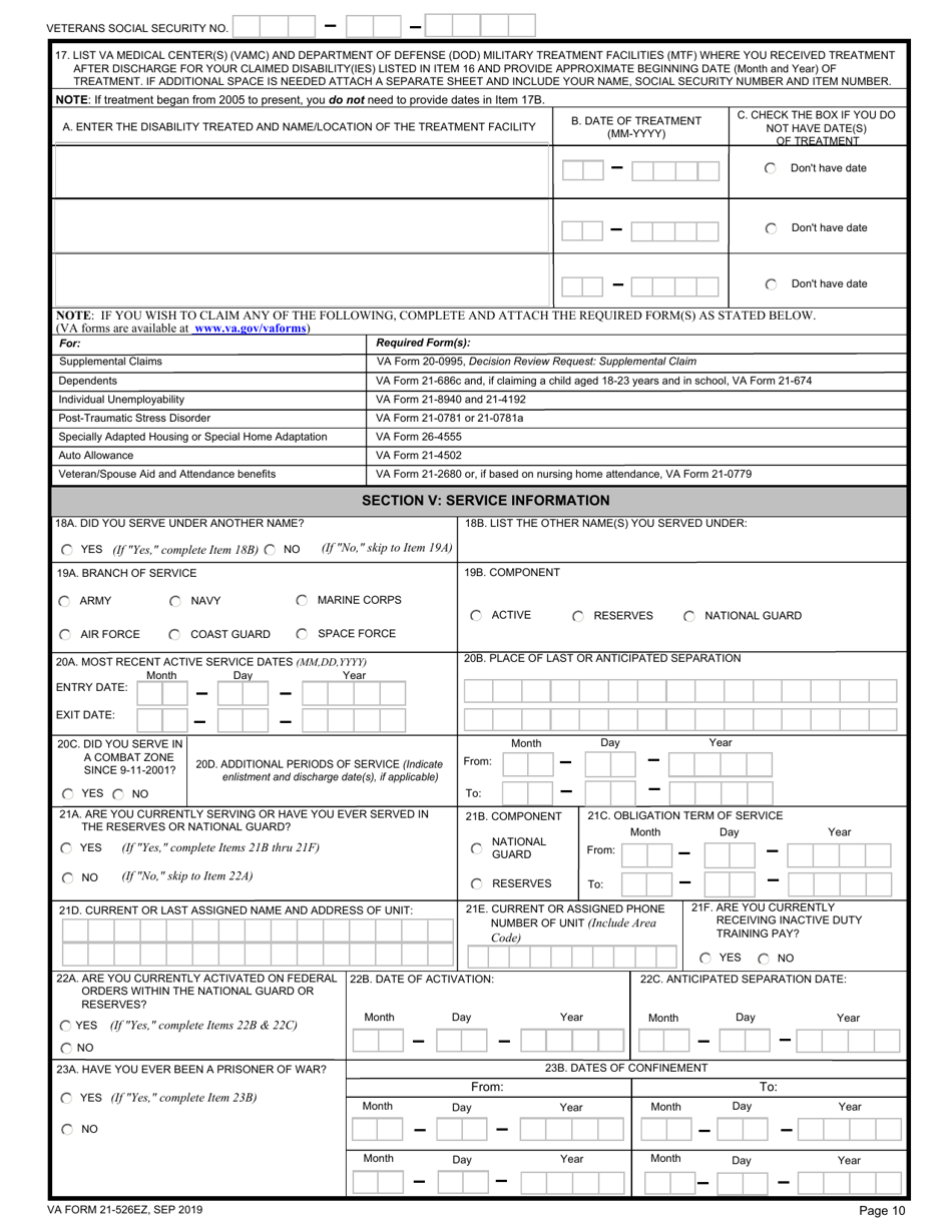 Va Form 21-526ez - Fill Out, Sign Online And Download Fillable Pdf 