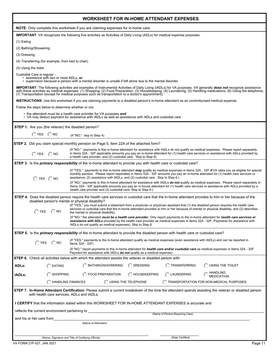 VA Form 21P-527 Income, Net Worth, and Employment Statement, Page 11
