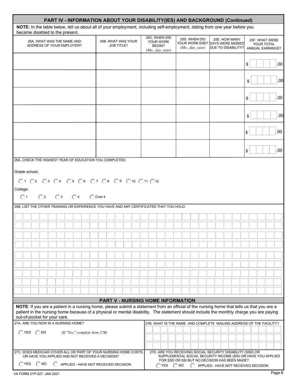VA Form 21P-527 Income, Net Worth, and Employment Statement, Page 6