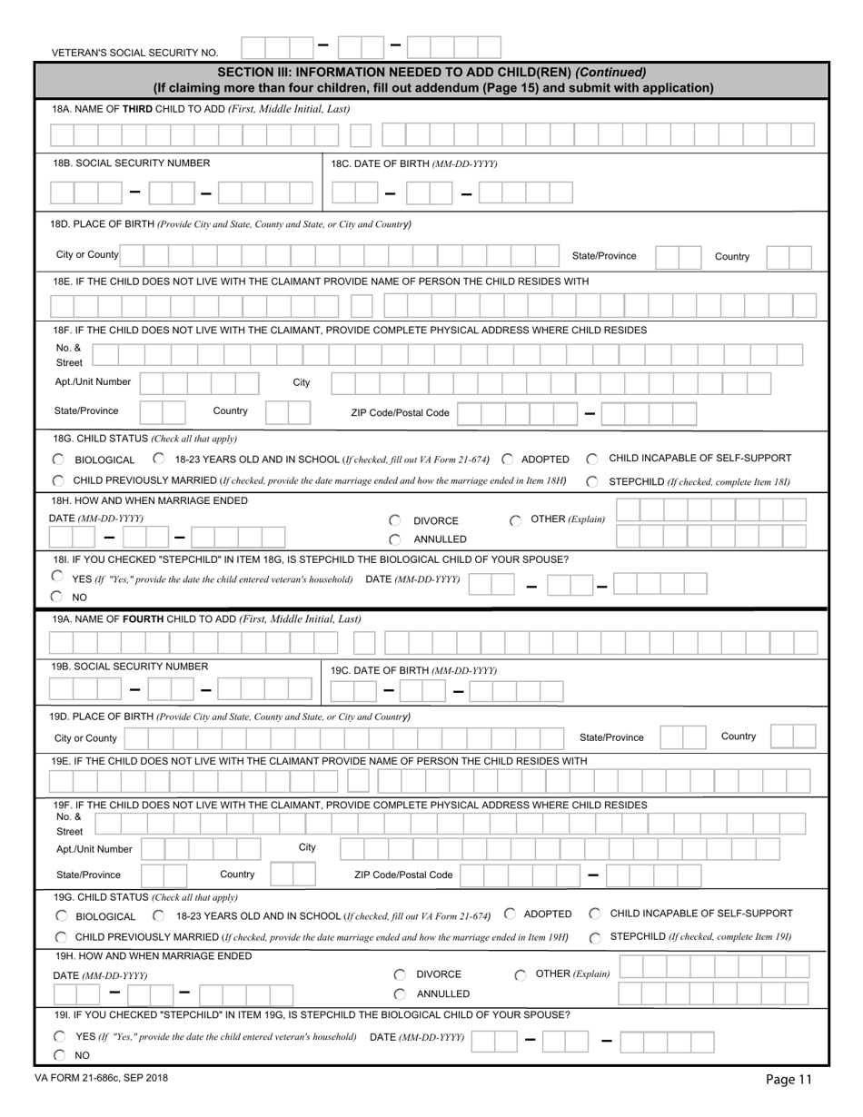 VA Form 21-686C Application Request to Add and / or Remove Dependents, Page 11