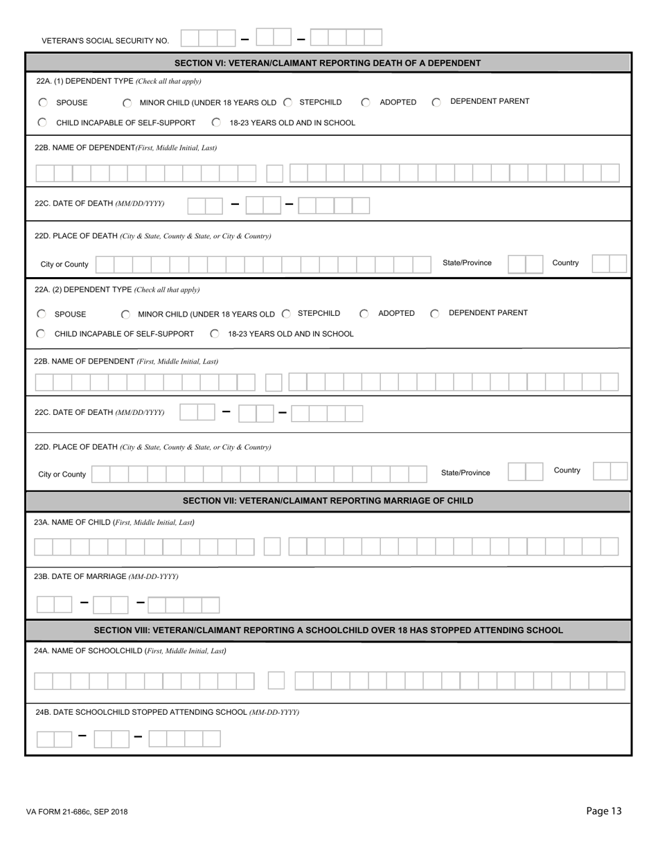 VA Form 21-686C Application Request to Add and / or Remove Dependents, Page 13