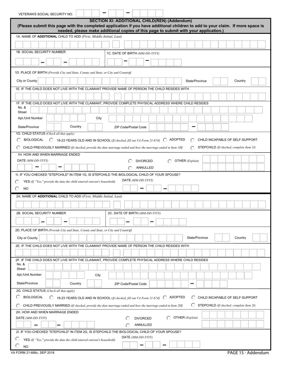 VA Form 21-686C Application Request to Add and / or Remove Dependents, Page 15