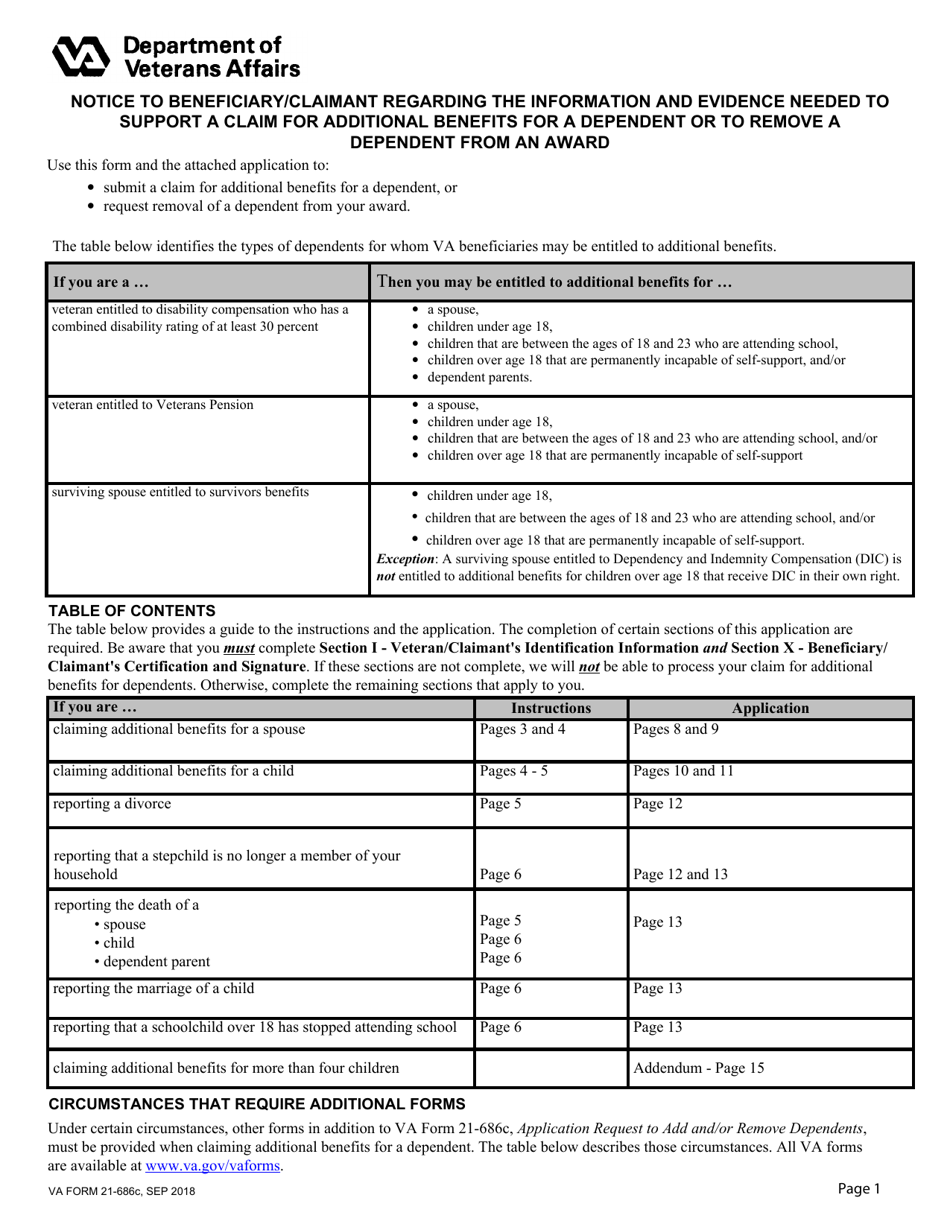 VA Form 21-686C Application Request to Add and/or Remove Dependents, Page 1